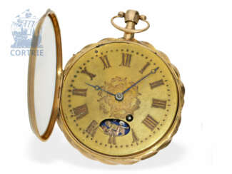 Taschenuhr: große Spindeluhr mit Repetition und verstecktem erotischen Figurenautomat, vermutlich Genf ca. 1820