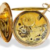 Taschenuhr: außergewöhnlich große Gold/Emaille-Taschenuhr mit sehr seltenem Werk mit Viertelstunden-Repetition, vermutlich Frankreich um 1800 - Foto 3