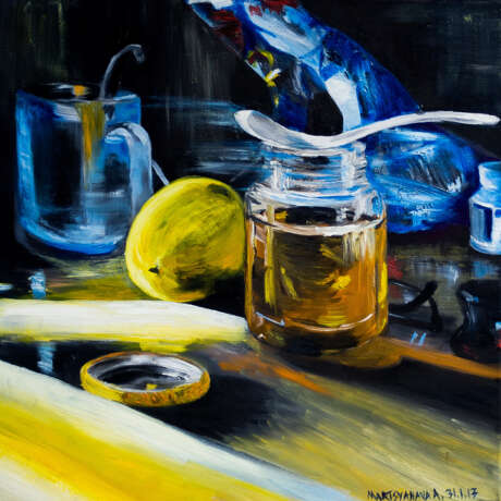 Honey and lemon Canvas Oil paint Impressionism Still life 2013 - photo 1
