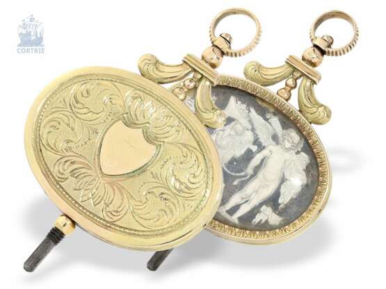 UhrenschlüsseLänge: Rarität, außergewöhnlich großer und einzigartiger goldener Spindeluhrenschlüssel mit Intaglio-Figurenszene, vermutlich Genf um 1820 - Foto 2