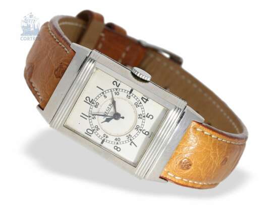 Armbanduhr: hochinteressante vintage Herrenuhr, früheste Version der Reverso in Edelstahl mit Zentralsekunde, signiert Jaeger, ca.1931/32 - Foto 1