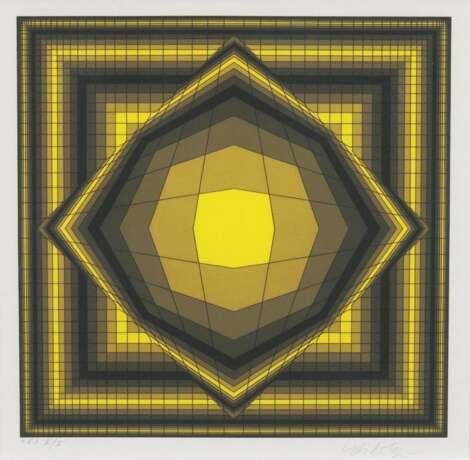 Geometrische Komposition in Gelb und Schwarz - Foto 1