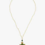 A seed pearl necklace with cross pendant with emeralds - photo 3