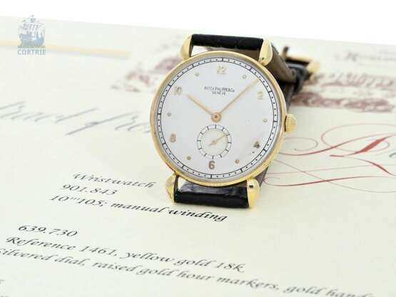 Armbanduhr: fantastisch erhaltene Patek Philippe Ref.1461 "Teardrop-Lugs" mit Sonderzifferblatt und Stammbuchauszug, Genf 1945 - photo 6