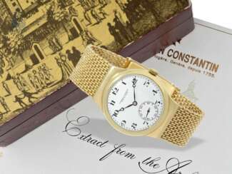 Armbanduhr: bedeutende und extrem seltene Vacheron & Constantin Herrenuhr mit Emaillezifferblatt und Goldband, inklusive vermutlich originaler Box und Stammbuchauszug, Genf 1930