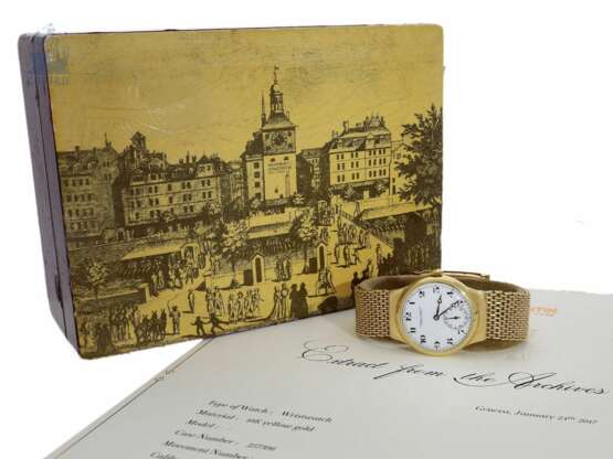 Armbanduhr: bedeutende und extrem seltene Vacheron & Constantin Herrenuhr mit Emaillezifferblatt und Goldband, inklusive vermutlich originaler Box und Stammbuchauszug, Genf 1930 - photo 8