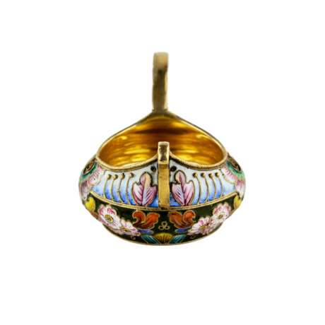 20 Artel. Silver kovsh with painted enamel on filigree. Moscow 1908-1917 Silver 84 Cloisonné enamel Gilding Early 20th century - photo 3