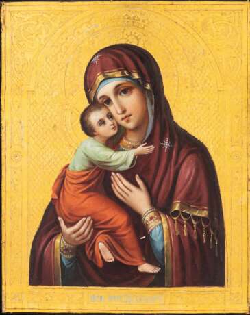 Icon of Our Lady of Vladimir at the turn of the 19th-20th centuries in an icon case. Wood gesso gilding tempera At the turn of 19th -20th century - photo 2