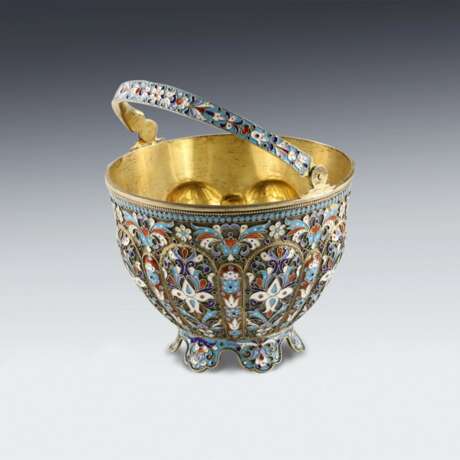 Sucrier russe en argent et email cloisonne. Silver 84 Cloisonné enamel Gilding Neo-Russian Early 20th century - photo 9