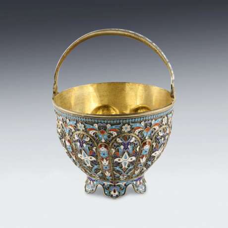 Russian silver sugar bowl with cloisonne enamel. Silver 84 Cloisonné enamel Gilding Neo-Russian Early 20th century - photo 6