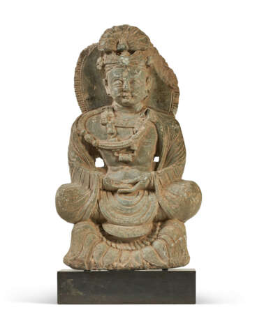 A GREEN SCHIST FIGURE OF A BODHISATTVA - photo 1