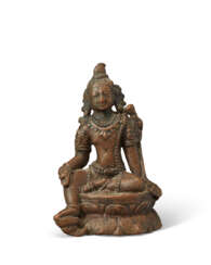 A RARE COPPER FIGURE OF MANJUSHRI