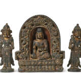 A BLACK STONE TRIAD WITH BUDDHA AND BODHISATTVAS - фото 2