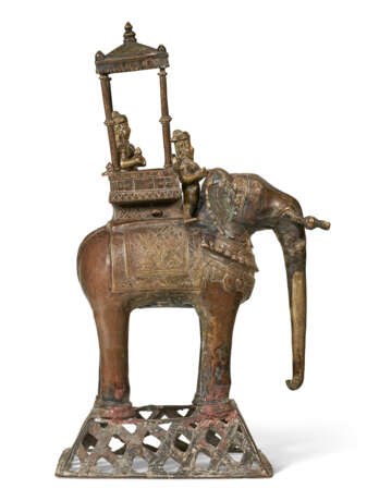 A BRONZE ELEPHANT WITH A MAHOUT AND DEITY - Foto 2