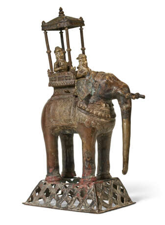 A BRONZE ELEPHANT WITH A MAHOUT AND DEITY - фото 3