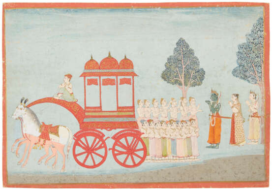 AN ILLUSTRATION FROM A RAMAYANA SERIES: RAMA, SITA AND LAKSHMANA ARRIVE AT THEIR CHARIOT - Foto 1