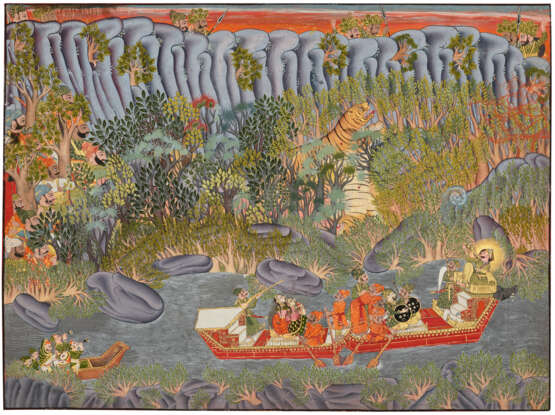 A PAINTING OF MAHARAO RAM SINGH II ON AN AQUATIC TIGER HUNT - фото 1