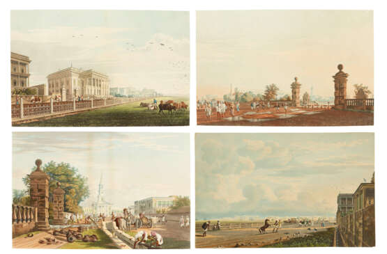 FOUR HAND COLORED AQUATINTS: A View of the Town Hall (1825); A View from the Esplanade Row from Chouringee Road (1824); A View of the Scotch Church from the Gate of Tank Square (1825); A View of the Tank Square from the West (1824) - photo 1