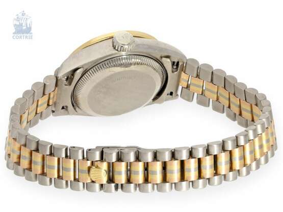 Armbanduhr: hochfeine vintage Luxusuhr, Rolex "Presidential 69179 Lady's" in 18K Tricolour mit Brillantbesatz, Top Zustand mit Box & Papieren von 1988 - фото 3