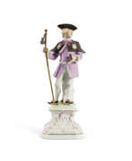 Porcelain. A MEISSEN PORCELAIN FIGURE OF A PILGRIM ON A PEDESTAL