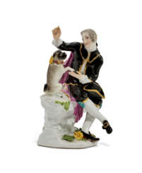 A MEISSEN PORCELAIN FIGURE OF A GENTLEMAN TEASING A PUG