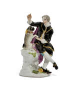 Porzellan. A MEISSEN PORCELAIN FIGURE OF A GENTLEMAN TEASING A PUG