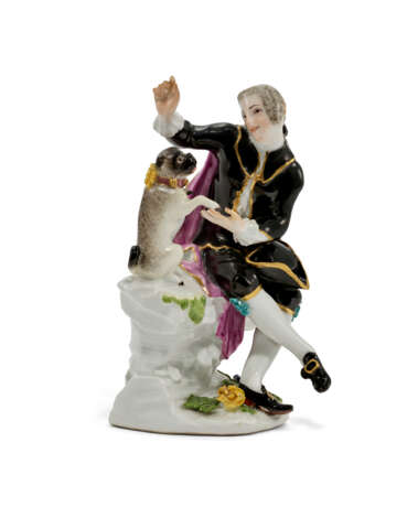 A MEISSEN PORCELAIN FIGURE OF A GENTLEMAN TEASING A PUG - photo 1