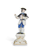 Porcelain. A MEISSEN PORCELAIN FIGURE OF A PILGRIM ON AN INTEGRAL PEDESTAL BASE