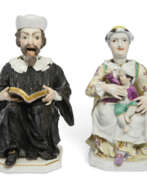 Porzellan. A PAIR OF MEISSEN PORCELAIN NODDING FIGURES OF A PREACHER AND HIS WIFE