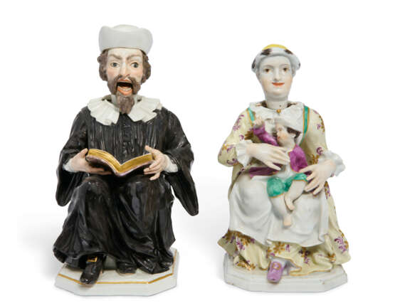 A PAIR OF MEISSEN PORCELAIN NODDING FIGURES OF A PREACHER AND HIS WIFE - photo 1