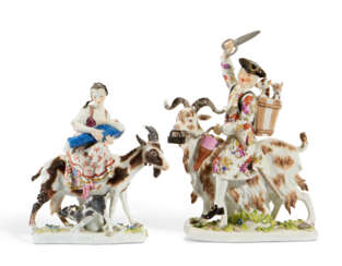 TWO MEISSEN PORCELAIN GROUPS OF COUNT BRUHL'S TAILOR AND THE TAILOR'S WIFE