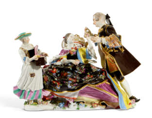 A MEISSEN PORCELAIN GROUP OF THE ‘MARCHAND DE COEURS’ (DER HERZDOSENKAUF)