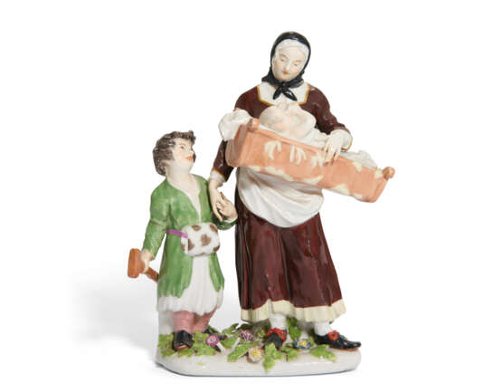 A MEISSEN PORCELAIN GROUP OF A BEGGAR WITH TWO CHILDREN - photo 1