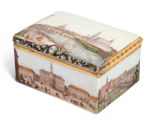 A GOLD, SILVER AND DIAMOND-MOUNTED MEISSEN PORCELAIN ROYAL TOPOGRAPHICAL RECTANGULAR SNUFF-BOX AND COVER - photo 2