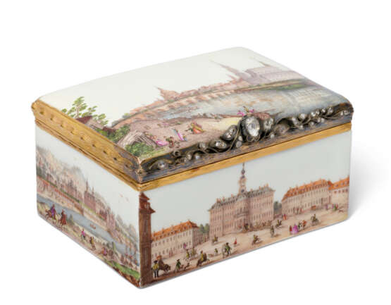 A GOLD, SILVER AND DIAMOND-MOUNTED MEISSEN PORCELAIN ROYAL TOPOGRAPHICAL RECTANGULAR SNUFF-BOX AND COVER - photo 8