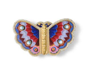 A SWISS GOLD AND ENAMEL BUTTERFLY MUSICAL SNUFF-BOX WITH WATCH, MADE FOR THE CHINESE MARKET