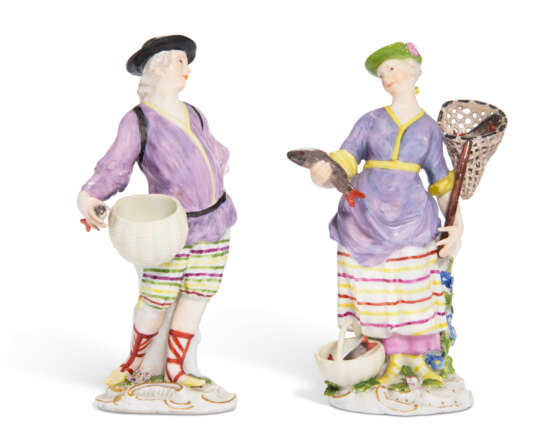 A PAIR OF MEISSEN PORCELAIN FIGURES OF A FISHERMAN AND FISHERWOMAN - фото 1