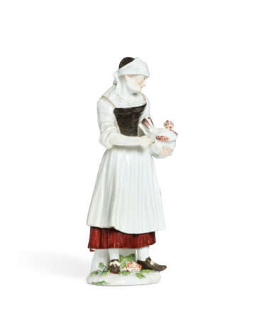 A MEISSEN PORCELAIN FIGURE OF A PEASANT WOMAN WITH A HEN - photo 3