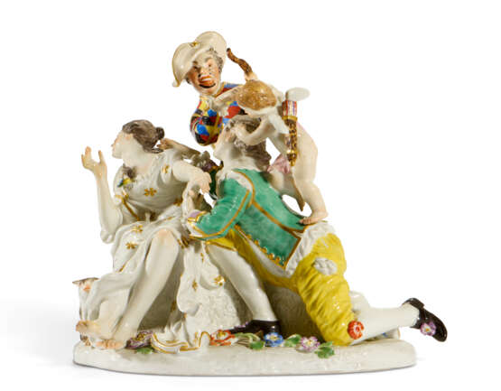 A MEISSEN PORCELAIN COMMEDIA DELL'ARTE GROUP OF 'THE IMPETUOUS LOVER' - Foto 1