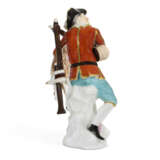 A MEISSEN PORCELAIN FIGURE OF HARLEQUIN AND A GOAT PLAYING THE BAGPIPES - Foto 4