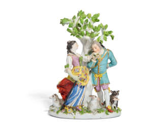 A MEISSEN PORCELAIN GROUP OF ‘THE HAND-KISS’ OR 'SHEPHERD LOVERS'