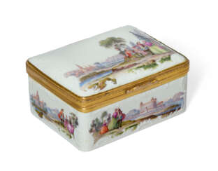 A GILT-METAL-MOUNTED MEISSEN PORCELAIN RECTANGULAR SNUFF-BOX AND COVER