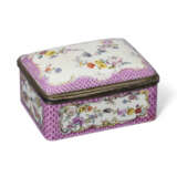 A MEISSEN PORCELAIN SILVER-MOUNTED RECTANGULAR PUCE SCALE-PATTERN SNUFF-BOX AND COVER - photo 1