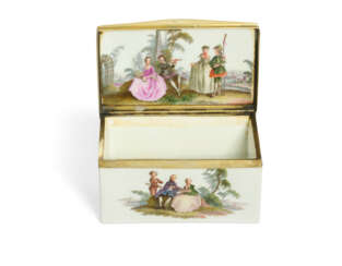 A SILVER-GILT-MOUNTED MEISSEN PORCELAIN RECTANGULAR SNUFF-BOX AND COVER