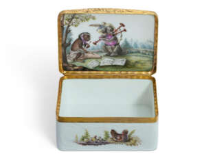 A GILT-METAL-MOUNTED MEISSEN PORCELAIN SNUFF-BOX AND COVER