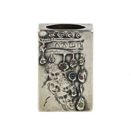 Silver match holder made in the Russian Art Nouveau style with the image of a goblin. Glass At the turn of 19th -20th century - photo 3