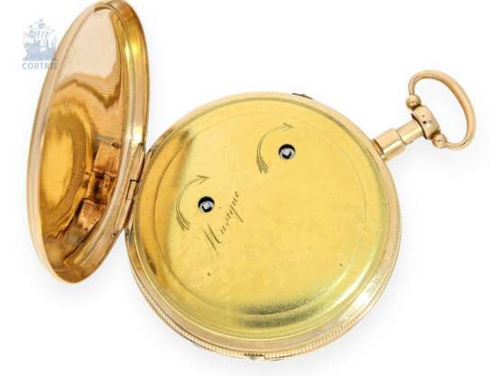 Taschenuhr: exquisite Gold/Emaille-Taschenuhr mit Repetition und Musikspielwerk, vermutlich Piguet & Meylan, Genf um 1820 - photo 1