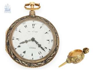 Taschenuhr: bedeutende, schwere Doppelgehäuse-Prunkspindeluhr, Daniel de St. Leu, Watchmaker to Her Majesty, London um 1790, königlicher Uhrmacher in London