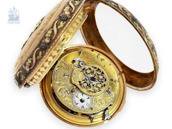 Taschenuhr: bedeutende, schwere Doppelgehäuse-Prunkspindeluhr, Daniel de St. Leu, Watchmaker to Her Majesty, London um 1790, königlicher Uhrmacher in London - Foto 6
