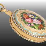 Taschenuhr: bedeutende, museale, große Gold/Emaille-Taschenuhr mit Musikspielwerk und Perlenbesatz, Barraud's, Cornhill, London No. 9124, ca. 1810 - photo 6
